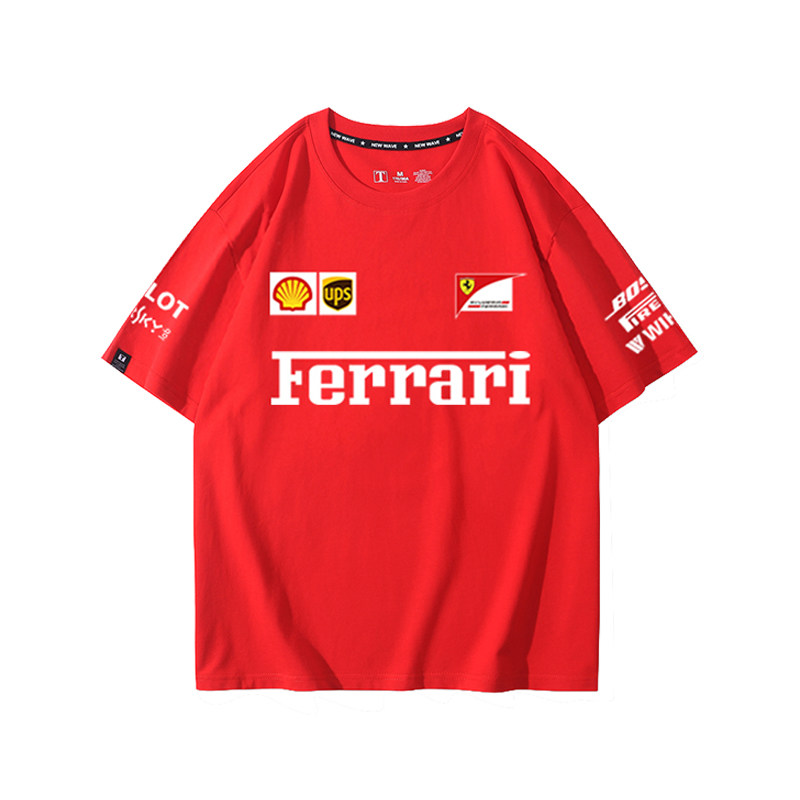 F1一级方程式赛车车队队服红色圆领纯棉短袖运动T恤夏衣服