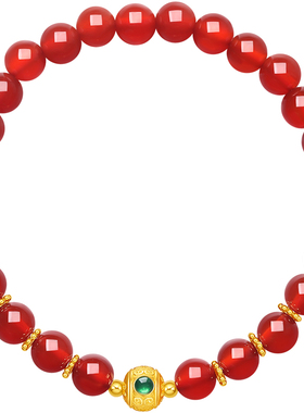 周六福玛瑙手串女S925银金珠手链