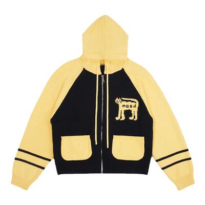 Mood Like Me  「翘尾猫咪」连帽插肩袖提花针织开衫拉链毛衣