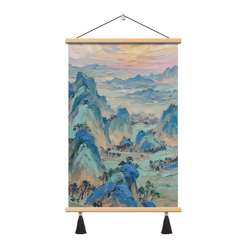 新中式江山如画正对门走廊装饰画入户山水画挂画高级玄关卷轴壁画