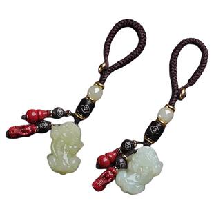 保真和田玉情侣高档挂坠汽车钥匙扣挂件玉石男士高级女招财挂饰品