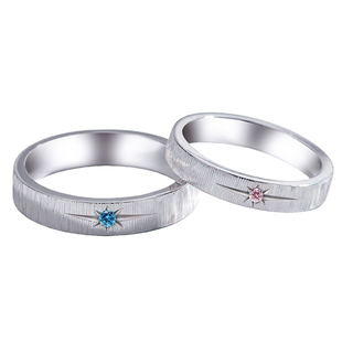 拉丝八芒星戒指999足银情侣对戒定制纯银拉丝星芒情侣戒指女礼物