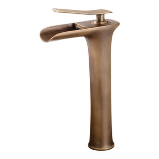 全铜水龙头古铜色仿古单孔单把冷热水加高台上盆大流量瀑布出水