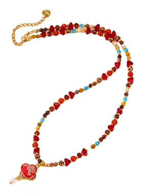 红色玛瑙转运珠宋锦锁骨链本命年