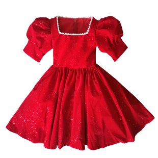 女童晚礼服公主裙红色花童蓬蓬纱小主持人儿童高端钢琴演出服生日