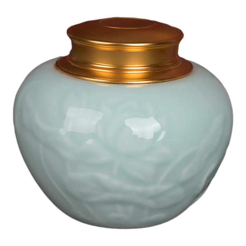 龙泉流转千年青瓷密封储茶罐日式创意陶瓷收纳罐荷花苹果茶叶罐