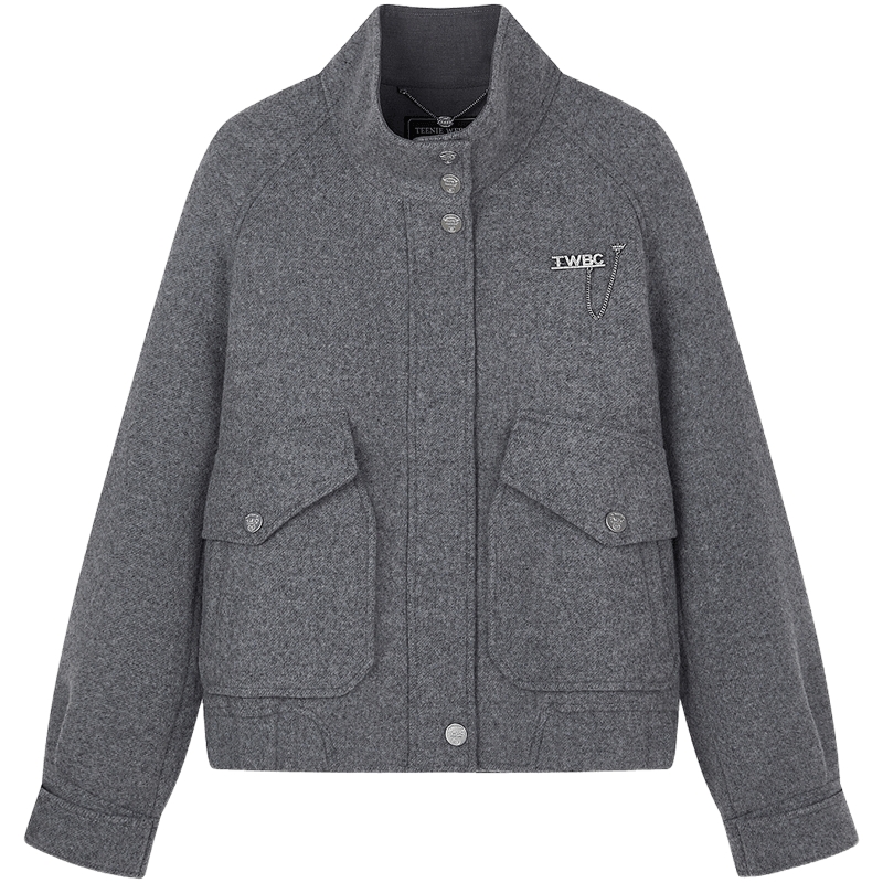 TeenieWeenie小熊女装毛呢大衣2025秋季新款休闲通勤立领夹克外套