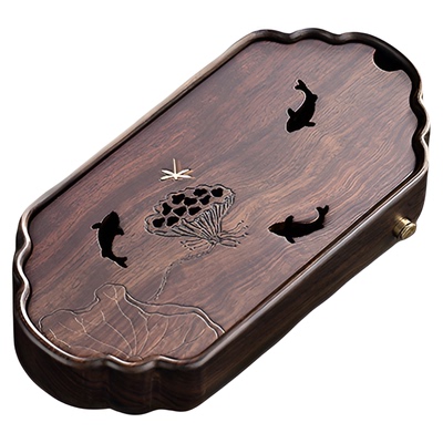 家用黑檀木实木茶盘茶台茶海 简约办公室盛水蓄水小茶台水杯托盘