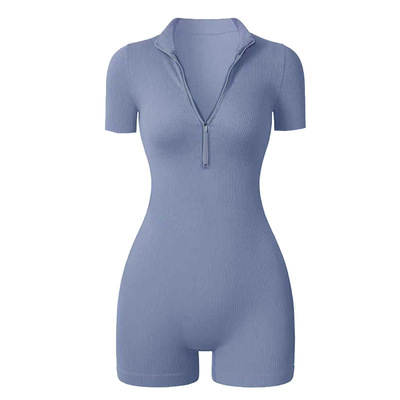 欧美连体服瑜伽健身拉链短袖