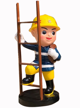 卡通消防员玻璃钢仿铜户外