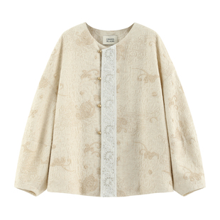 【花淇】高级感新中式立体浮雕肌理提花刺绣手工拼接廓形外套-W06