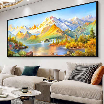 2025新款钻石画背靠金山十字绣客厅大气山水风景贴钻画办公室满钻