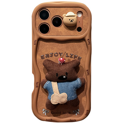 卡巴顿 秋冬可爱小熊适用苹果17promax手机壳新款16pro女iphone15plus带挂绳14pro超好看13镜头全包防摔12/11