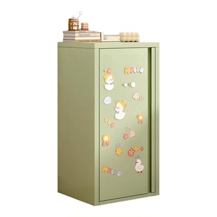 家用卧室婴幼儿衣柜收纳柜铁艺多巴胺床头柜储物柜靠墙一体零食柜