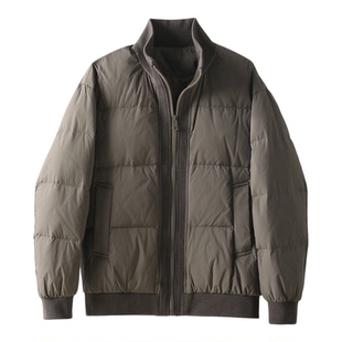 LUUD 蓬松白鸭绒防风保暖飞行夹克外套罗纹针织立领羽绒服男冬季