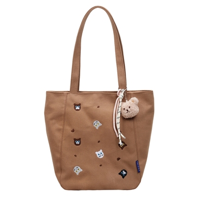 卡通刺绣托特包带拉链大容量帆布