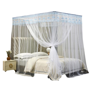 新款免安装吊顶挂绳式落地伸缩蚊帐家用卧室三开门公主风方便拆洗
