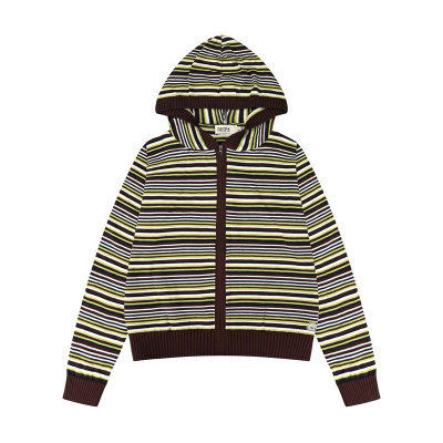 REOY”韩系复古条纹连帽针织开衫