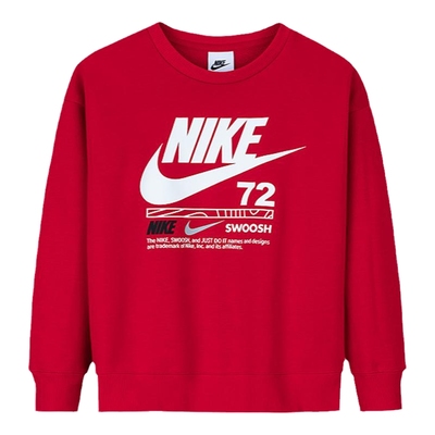 Nike儿童装男女童加绒卫衣红色中大童柔棉新年长袖上衣NY2412134