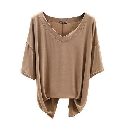 短袖T恤女大码V领纯色百搭莫代尔