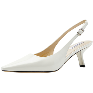 奥莱Nine West/玖熙方头后绊带高跟鞋女漆皮猫跟鞋时尚凉鞋