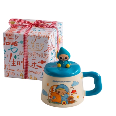 可爱皮波马克杯带盖勺儿童家用