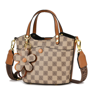 宽肩带小包包冬天软皮女士水桶包大容量复古老花单肩斜挎手提女包