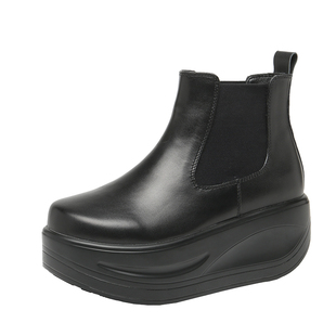 欧洲站2025冬季新款松糕厚底真皮短靴套脚松紧带切尔西靴裸靴女鞋