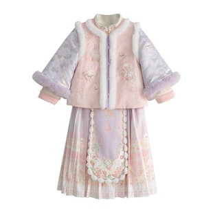 汉服女童2025冬款儿童仙气新中式国风加绒马面裙套装加厚拜年服