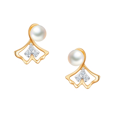 TSL谢瑞麟TGOL鸟语花香系列18K金钻石耳饰银杏珍珠耳环耳钉63906