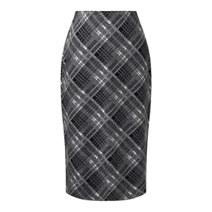 首降3折|歌莉娅针织半身裙女2025新款秋季通勤穿搭格纹包臀裙子