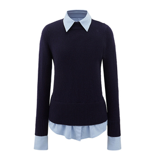 2025秋冬新款女装拼接假两件针织衫短款毛衣法式高级感Polo领上衣