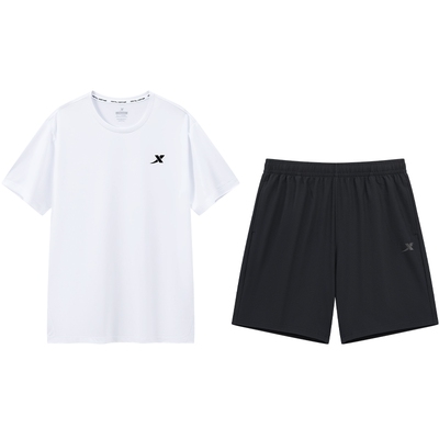 特步运动套装男2025夏季新款速干衣健身跑步透气短袖T恤短裤两件