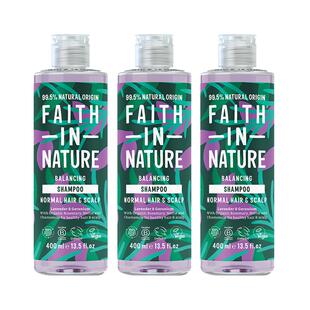 FaithInNature薰衣草天竺葵洗发水三瓶装无硅油果香控油蓬松天然