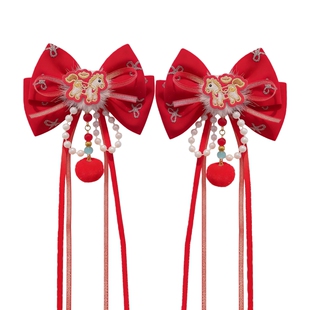 2026新款头饰女童红色喜庆小女孩飘带新年发饰儿童中国风公主发夹