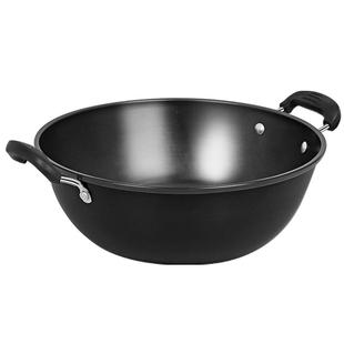 双耳铁锅炒菜锅家用加厚老式大铁锅加深电磁炉专用炒锅不粘锅平底