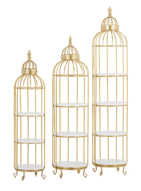 北欧铁艺金色鸟笼落地多层花架