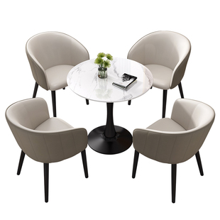 意式极简轻奢岩板小圆桌售楼部4S店接待洽谈桌椅组合阳台休闲桌子