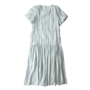 优雅大气 通勤知性 中长款系带捏褶天丝泡泡袖连衣裙2025夏装新款