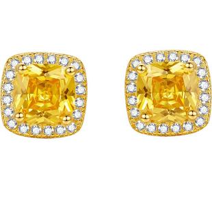 周六福小方糖耳钉黄金色耳饰超闪S925银女金色送女友本命年礼物