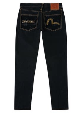 EVISU男士商标刺绣窄脚牛仔裤