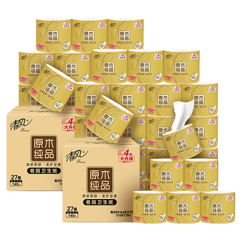 清风金装54卷有芯卷纸4层无香