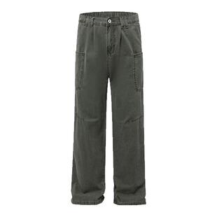 98SQUID 美式复古水洗多口袋工装休闲裤男女宽松cleanfit阔腿长裤