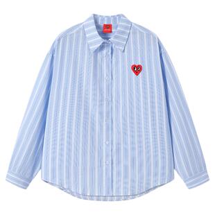 查尔斯桃心 条纹衬衫外套经典韩风桃心衬衣时尚情侣秋季新款长袖