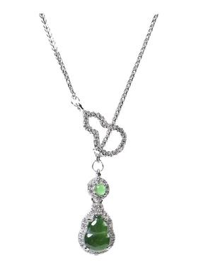 天然翡翠银镶葫芦吊坠福禄项链