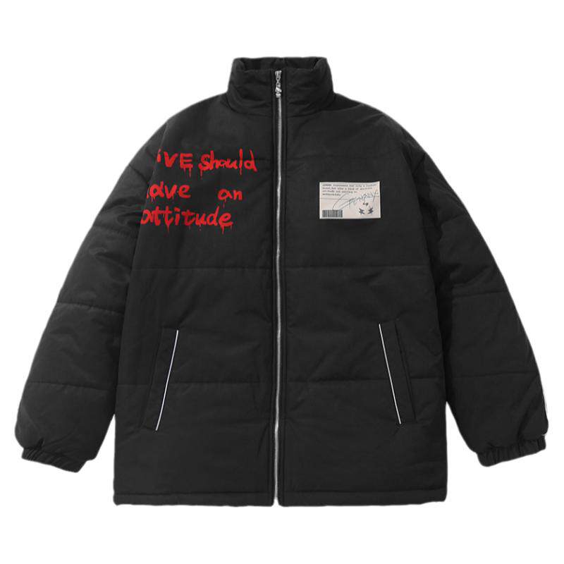 GENANX闪电潮牌简约棉服反光条