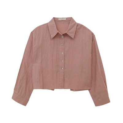 后开叉棉麻衬衫外套设计感短款夏