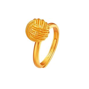 老庙有鹊黄金足金999古法良缘球活口戒指定情新中式情侣婚嫁三金