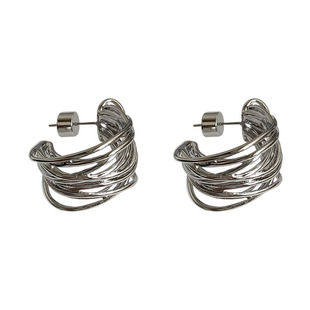 S925银针银色复古高级感镂空金属重工绕线C形圈圈耳环潮人耳饰女