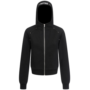 OV原创美式立体钉珠刺绣连帽加绒卫衣女冬季修身短款开衫保暖外套